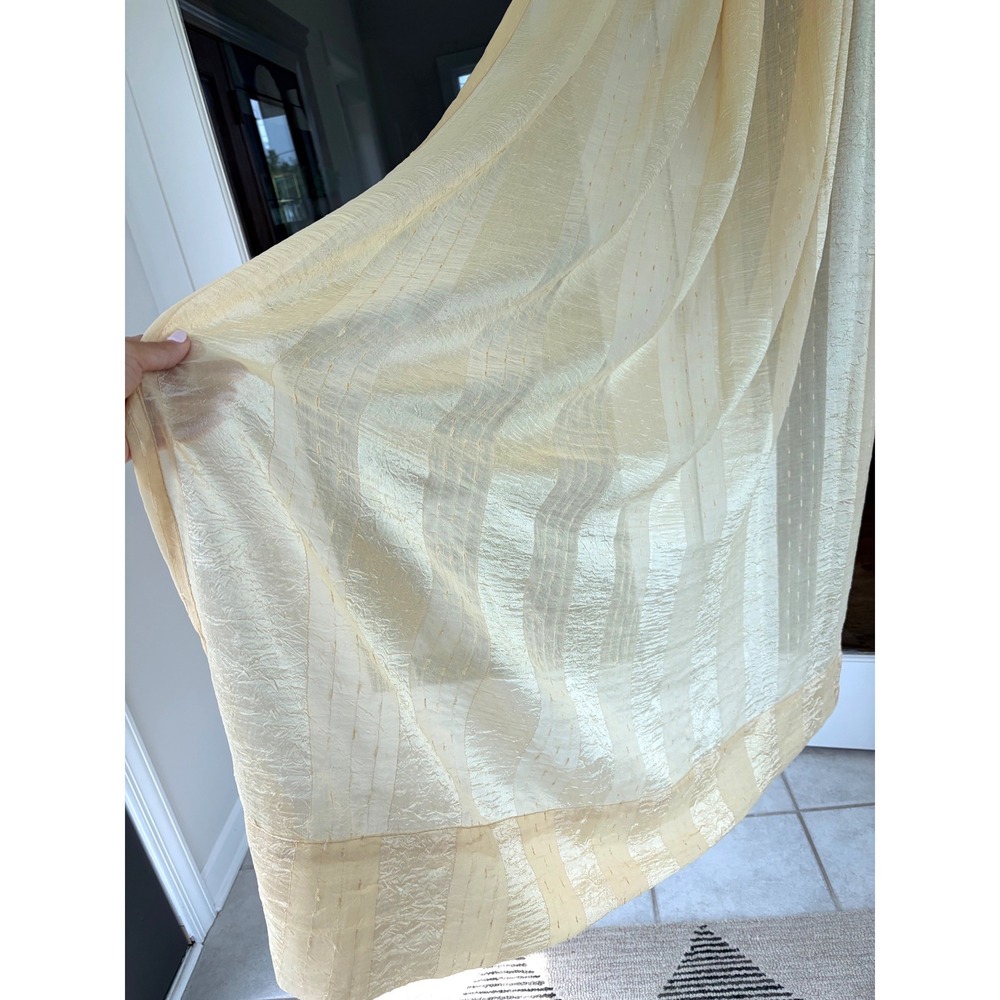 Vintage Gold Sheer Crinkle Curtain 50x85 Panels Textured Rope Loop Header Pair - Picture 4 of 9